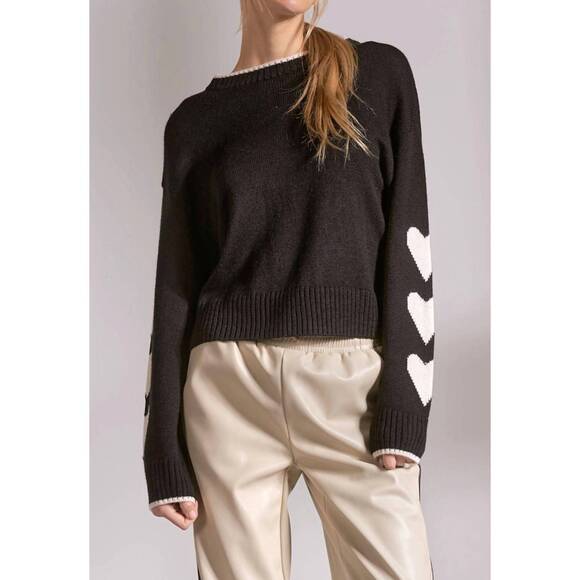 ELAN Sweaters - NEW ELAN hearts sweater top in black